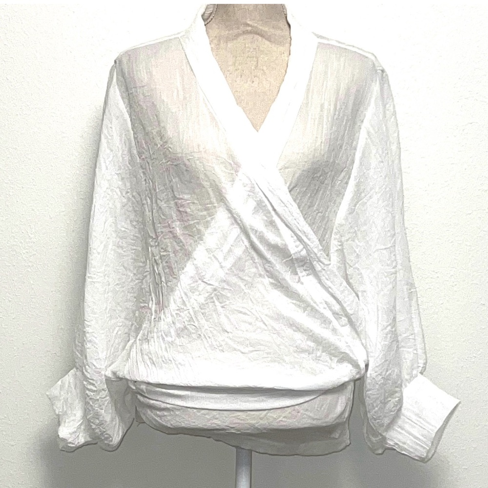White Wrap-Front Women's Blouse